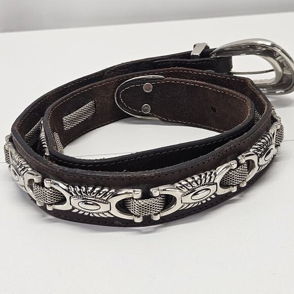 Vintage Roccobarocco Brown Leather Belt Embellished Western Cowboy Belt Small